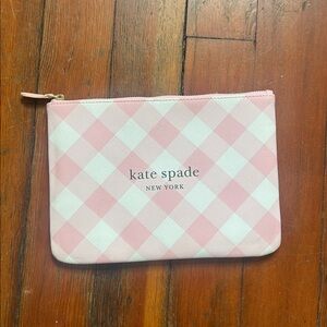 Kate Spade Pink and White Plaid Gingham Cosmetic Bag